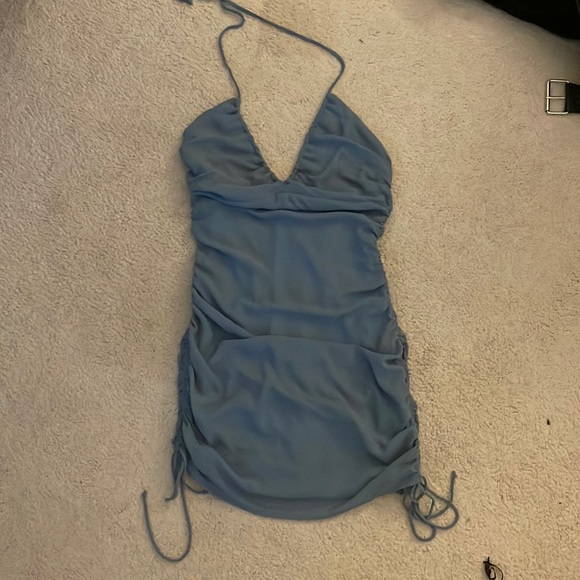 Blue Ruched Mini Dress - Picture 2 of 3